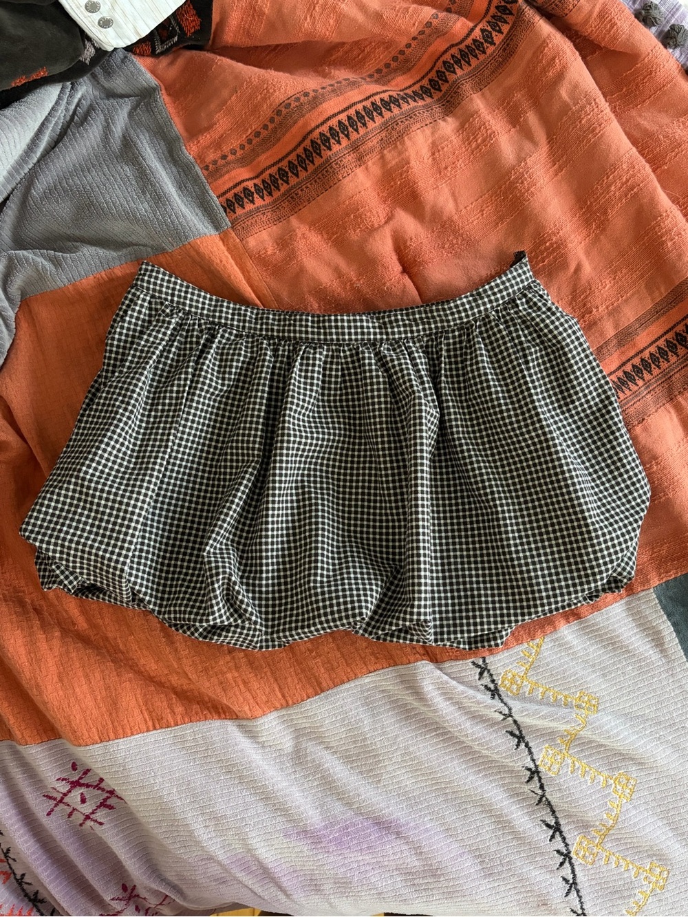 Hollister Brown & White Gingham Waistband Skirt